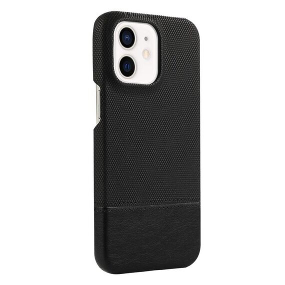 Custodia per iPhone 12/12 Pro in PU ibrida con rivestimento in tessuto con cuciture MagSafe e magnete per PC (nero)
