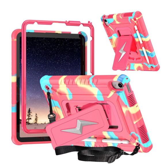 Custodia per tablet ibrida in silicone per iPad 2025/2022 con supporto a forma di bullone (rosa mimetica rossa)