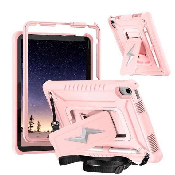 Custodia per tablet ibrida in silicone per iPad 2025/2022 con supporto a forma di bullone (oro rosa)