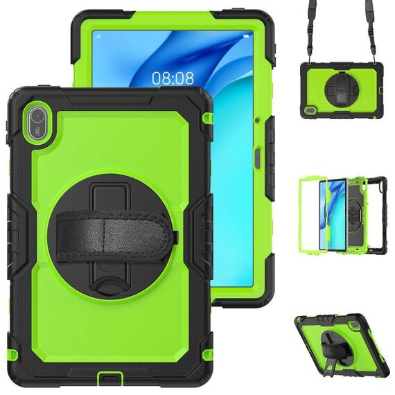 Custodia in silicone ibrido per tablet Huawei MatePad SE 11 2024 con tracolla (PC giallo verde)