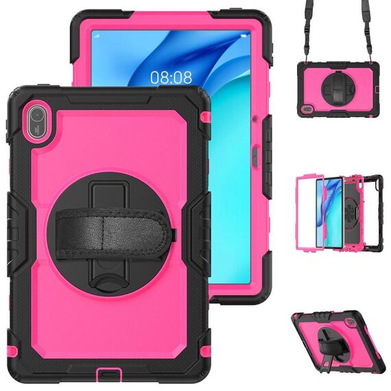 Custodia in silicone ibrido per tablet PC Huawei MatePad SE 11 2024 con tracolla (PC rosso rosa)