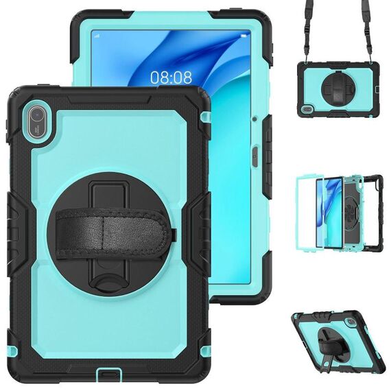 Custodia in silicone ibrido per tablet PC Huawei MatePad SE 11 2024 con tracolla (PC azzurro)