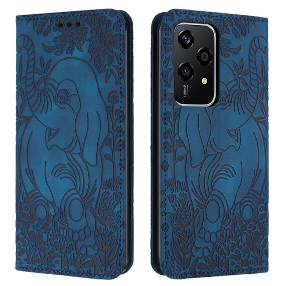 Custodia per telefono in pelle goffrata con motivo elefante retrò per Honor 200 Lite (blu)