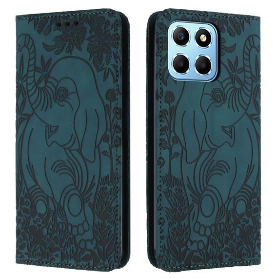 Custodia in pelle goffrata con motivo elefante retrò per Honor X6 4G (verde)
