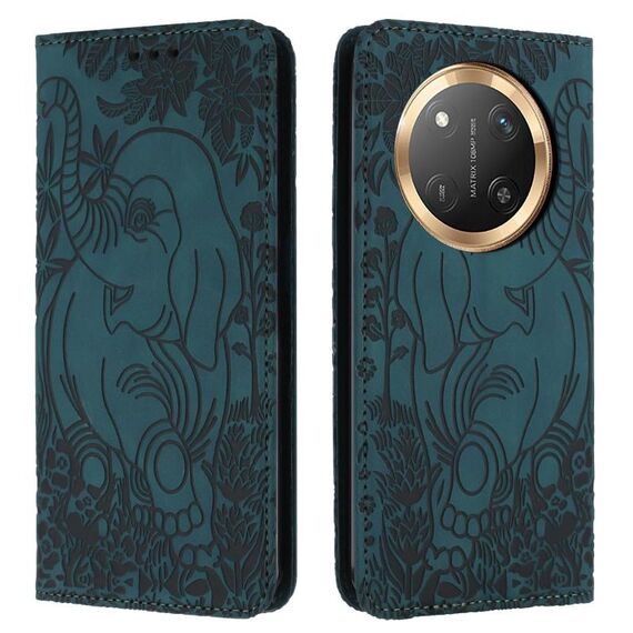 Custodia per telefono in pelle goffrata con motivo elefante retrò per Honor Magic7 Lite (verde)