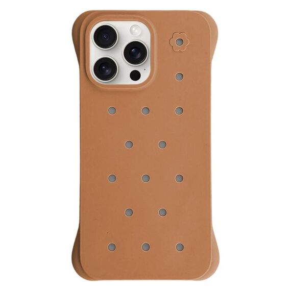 Custodia antiurto per iPhone 15 Pro in PC con fori di dissipazione del calore, tinta unita (marrone)