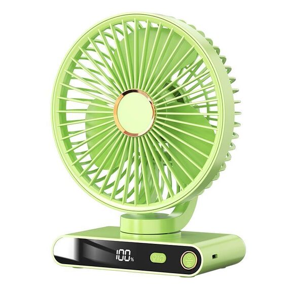 Ventilatore da tavolo con luce notturna, display digitale intelligente a LED F6, 5 velocità, colore: verde base