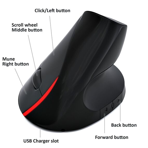 Mouse wireless verticale HXSJ A889 6 tasti 2400 DPI 2,4 GHz ricaricabile nero EDA004319401A 6922117033573Mouse wireless verticale HXSJ A889 6 tasti 2400 DPI 2,4 GHz ricaricabile nero EDA004319401A 6922117033573