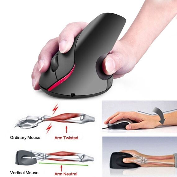 Mouse wireless verticale HXSJ A889 6 tasti 2400 DPI 2,4 GHz ricaricabile nero EDA004319401A 6922117033573