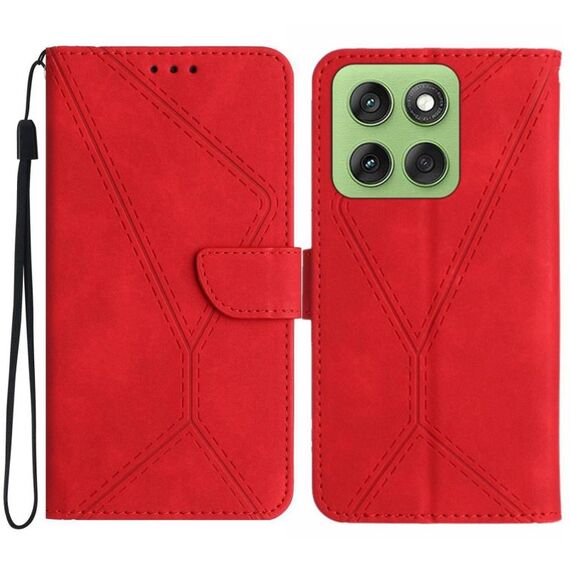 Custodia in pelle goffrata con cuciture per Motorola Edge 60 5G (rossa)