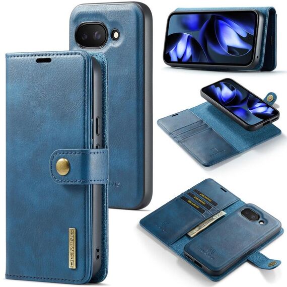 Custodia per telefono in pelle magnetica staccabile con texture Crazy Horse DG.MING per Google Pixel 9a (blu)