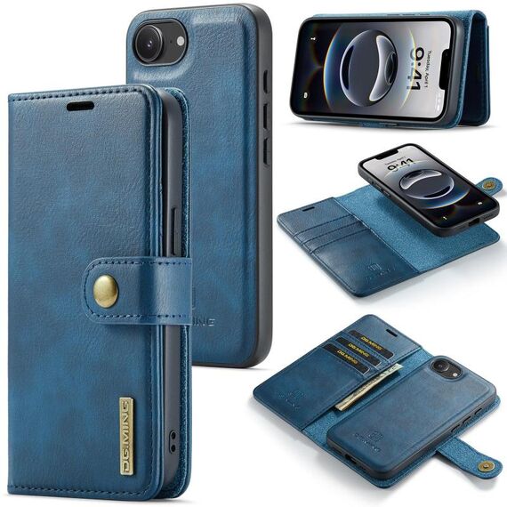 Custodia per telefono in pelle magnetica staccabile con texture Crazy Horse DG.MING per iPhone 16e (blu)
