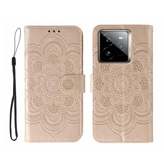 Custodia in pelle per telefono Realme GT7 Pro con motivo a rilievo Sun Mandala (oro rosa)