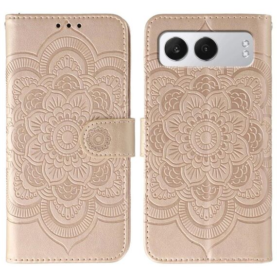 Custodia in pelle con motivo a rilievo Sun Mandala per OnePlus Nord 4 (oro rosa)