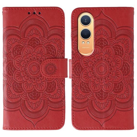 Custodia in pelle per OnePlus Nord CE4 Lite con motivo a rilievo Mandala Sun Global (rosso)