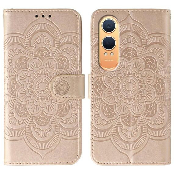 Custodia in pelle per OnePlus Nord CE4 Lite con motivo a rilievo Mandala Sun Global (oro rosa)
