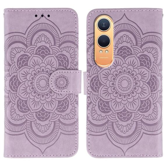 Custodia in pelle per OnePlus Nord CE4 Lite con motivo a rilievo Mandala Sun Global (viola)