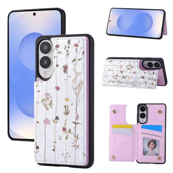 Custodia antifurto RFID con doppia fibbia stampata per Samsung Galaxy S25 Edge 5G (Dried Flower World)