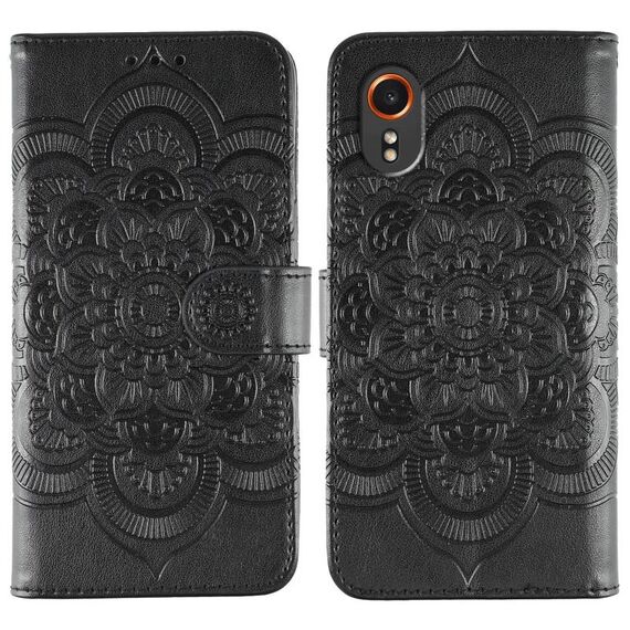 Custodia in pelle con motivo in rilievo Sun Mandala per Samsung Galaxy Xcover 7 (nera)