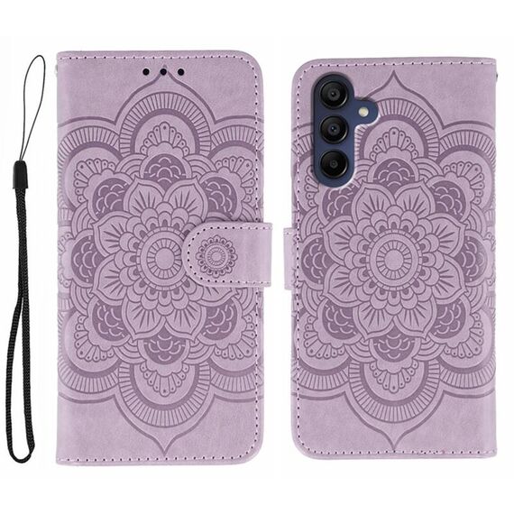 Custodia in pelle con motivo in rilievo Sun Mandala per Samsung Galaxy S25+ / S24+ 5G (viola)