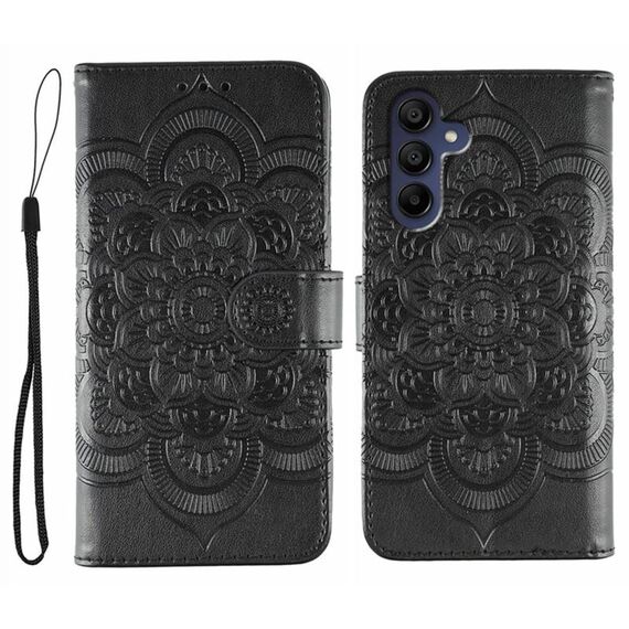 Custodia in pelle con motivo in rilievo Sun Mandala per Samsung Galaxy S25 / S24 5G (nero)