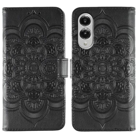 Custodia in pelle con motivo in rilievo Sun Mandala per Samsung Galaxy S25 Edge 5G (nera)