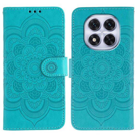 Custodia in pelle con motivo in rilievo Sun Mandala per Redmi Note 14 Pro 4G / 5G / Note 14 Pro+ (blu)