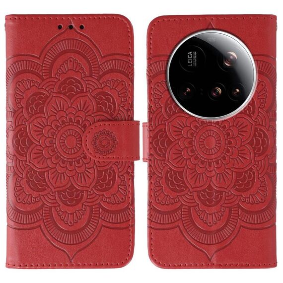 Custodia in pelle con motivo a rilievo Mandala per Xiaomi 15 Ultra Sun (rosso)