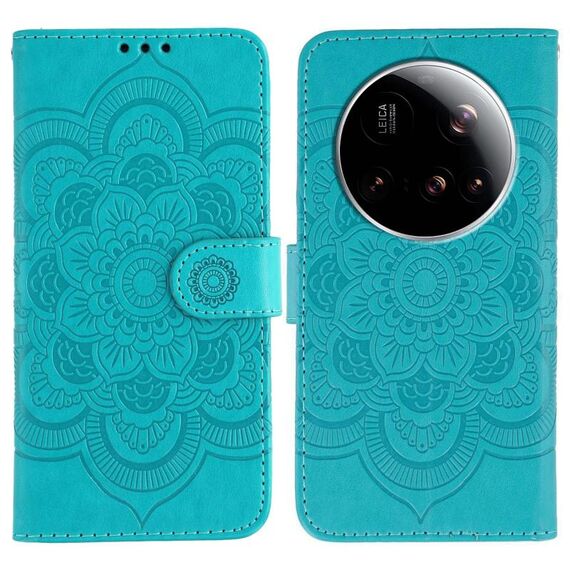 Custodia in pelle con motivo a rilievo Mandala per Xiaomi 15 Ultra Sun (blu)