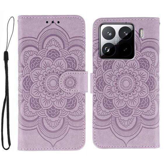 Custodia in pelle per telefono con motivo a mandala in rilievo per Xiaomi 15 Pro (viola)