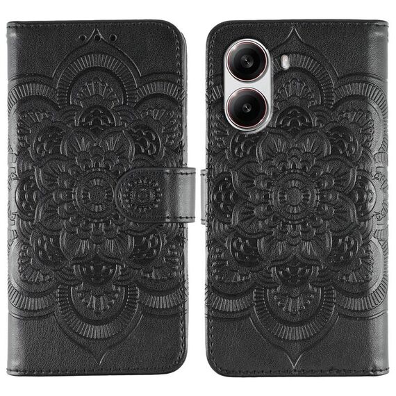 Custodia in pelle con motivo in rilievo Sun Mandala per Xiaomi Poco X7 Pro (nera)