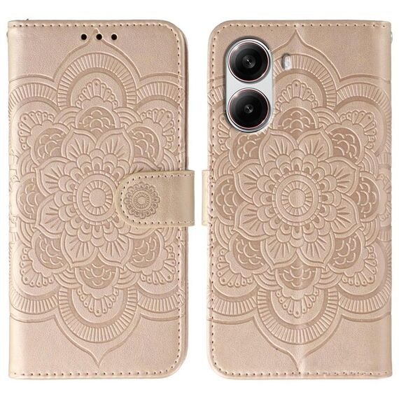 Custodia in pelle con motivo in rilievo Sun Mandala per Xiaomi Poco X7 Pro (oro rosa)