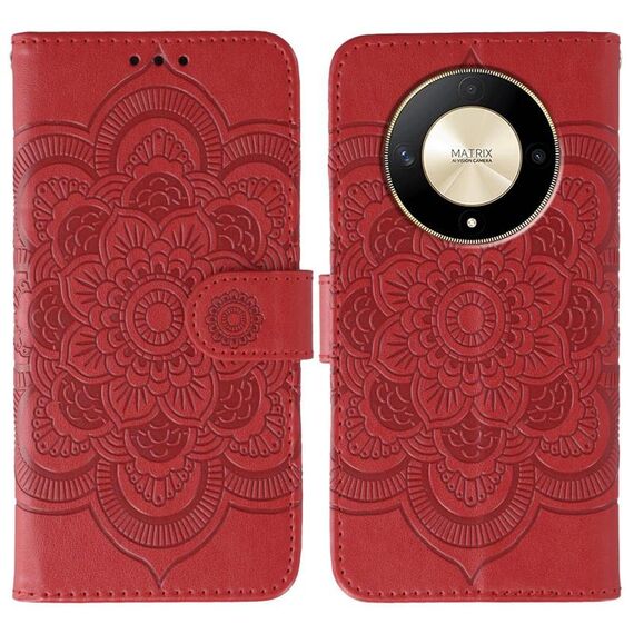 Custodia in pelle per telefono con motivo in rilievo Sun Mandala per Honor X9b / X50 / Magic6 Lite / X50 GT (rosso)