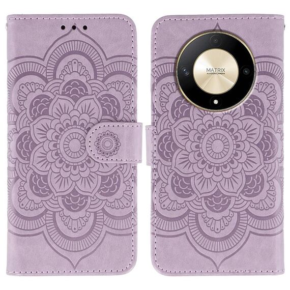 Custodia in pelle per telefono con motivo in rilievo Sun Mandala per Honor X9b / X50 / Magic6 Lite / X50 GT (viola)