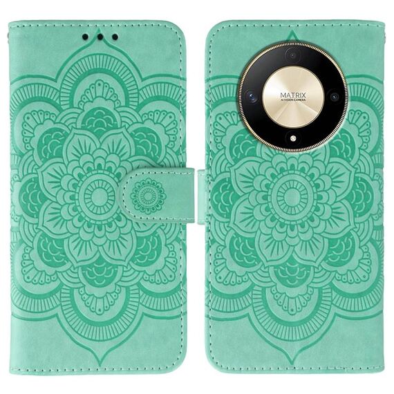 Custodia in pelle per telefono con motivo in rilievo Sun Mandala per Honor X9b / X50 / Magic6 Lite / X50 GT (verde)