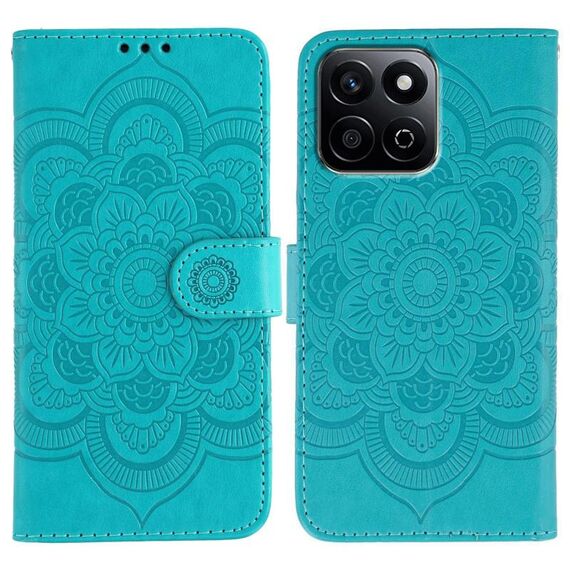 Custodia in pelle con motivo in rilievo Mandala solare per Honor Play 60 Plus / 200 Smart / X7C (blu)