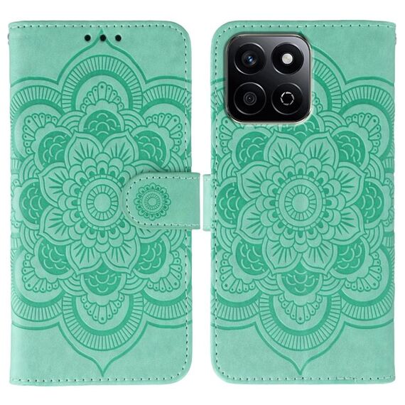 Custodia in pelle con motivo in rilievo Mandala solare per Honor Play 60 Plus / 200 Smart / X7C (verde)