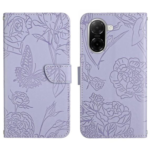 Custodia in pelle flip con motivo a farfalla in rilievo per Redmi A5 4G da 173,3 mm (viola)