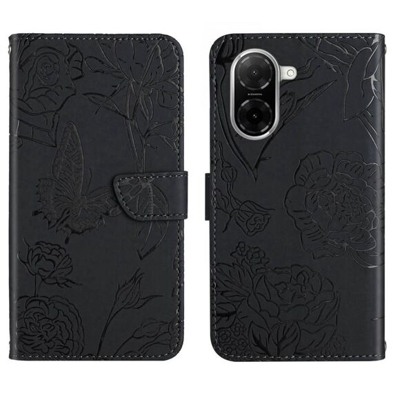 Custodia a libro in pelle con motivo a farfalla per Redmi A5 4G da 173,3 mm (nera)