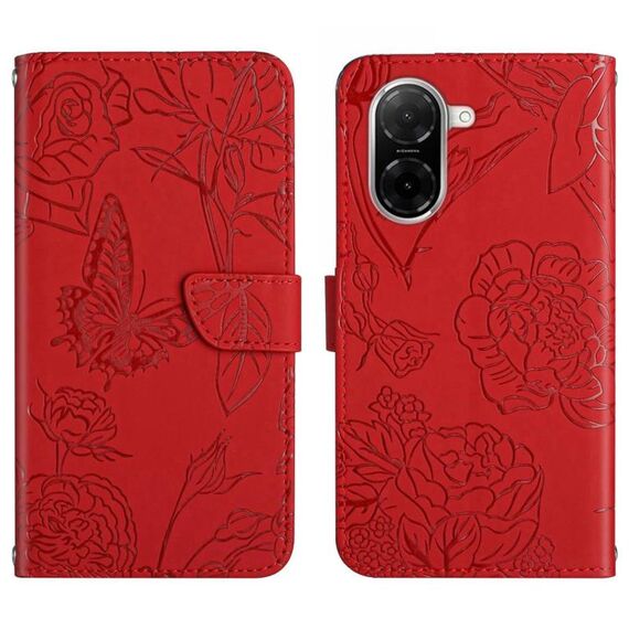 Custodia in pelle flip con motivo a farfalla per Redmi A5 4G da 173,3 mm (rosso)