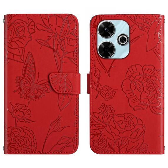 Custodia in pelle flip con motivo a farfalla per Redmi 13x (rossa)