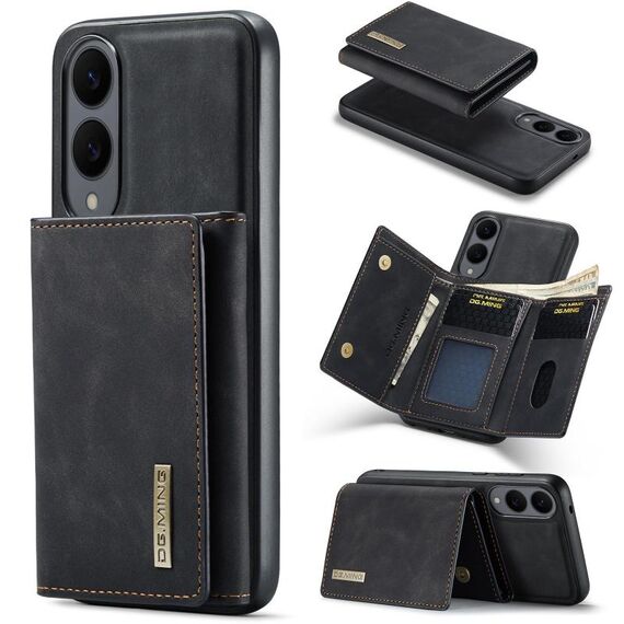 Portafoglio multi-carta DG.MING M1 Series a 3 ante + custodia magnetica per telefono (nero) per Samsung Galaxy S25 Edge 5G