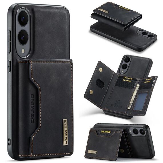 Per Samsung Galaxy S25 Edge 5G DG.MING M2 Series Borsa multi-carte a 3 scomparti + Custodia magnetica per telefono (Nero)