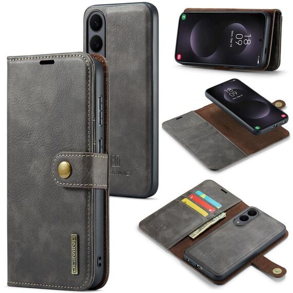 Custodia in pelle magnetica staccabile con texture Crazy Horse DG.MING per Samsung Galaxy S25 Edge 5G (grigio)