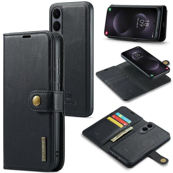Custodia in pelle magnetica staccabile con texture Crazy Horse DG.MING per Samsung Galaxy S25 Edge 5G (nera)