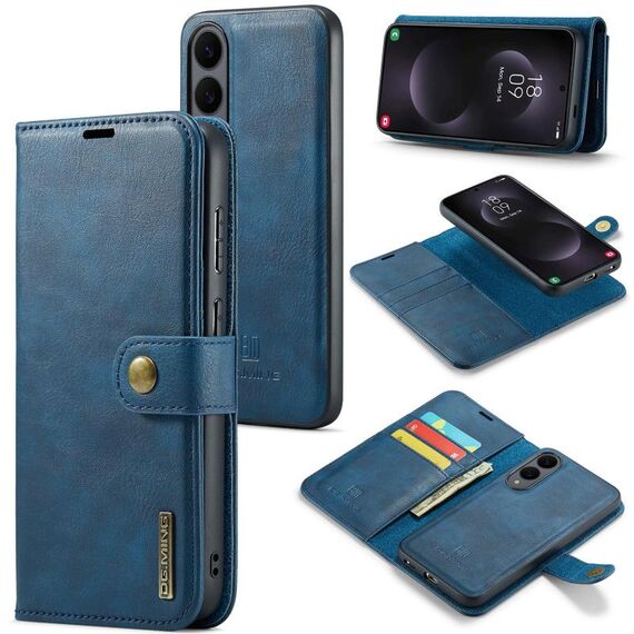 Custodia in pelle magnetica staccabile con texture Crazy Horse DG.MING per Samsung Galaxy S25 Edge 5G (blu)