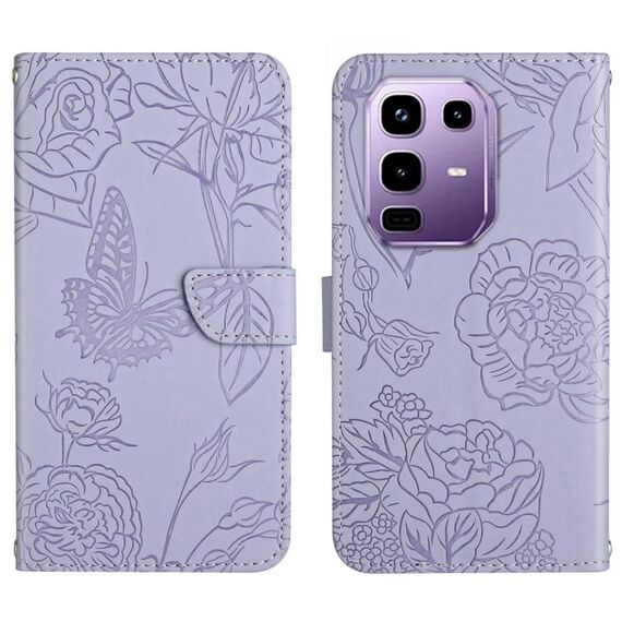 Custodia in pelle flip con motivo a farfalla in rilievo per Infinix Note 50x 5G (viola)