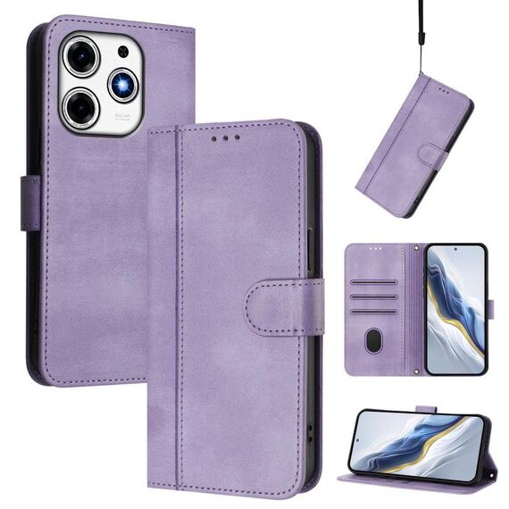 Custodia per telefono in pelle retrò con fibbia a giunzione linea magica magenta per Tecno Spark 10 Pro (viola)