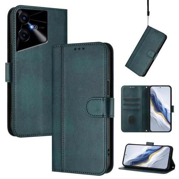 Custodia in pelle retrò con fibbia a 3 linee per Tecno Pova Neo (verde scuro)