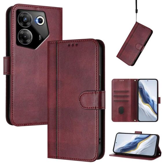 Custodia in pelle retrò con fibbia a giunzione per Tecno Camon 20 Pro 5G (rosso vino)